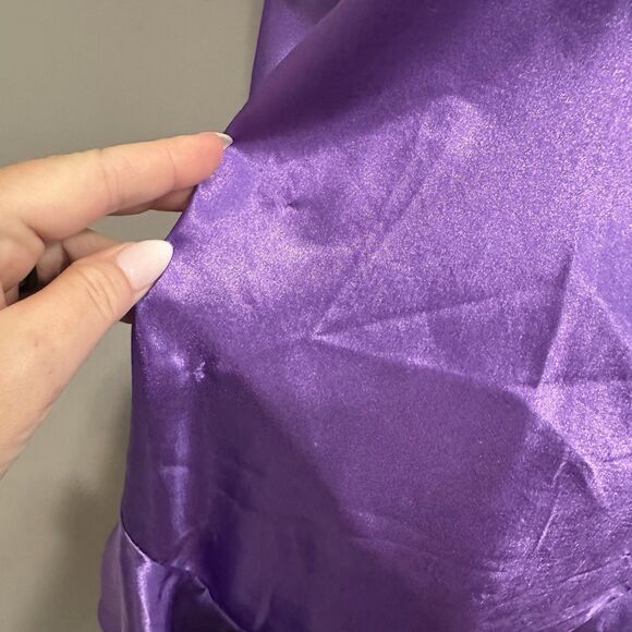 VTG Satin Glossy Purple Slip Nightgown Shorty Glam Chemise PJS Sleep Dress Sz M - Picture 12 of 12